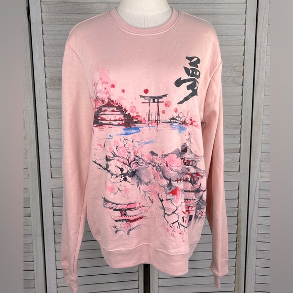 BLIND ROOSTER Crewneck Sweatshirt Japanese Graphic Pink-Large - Picture 1 of 4